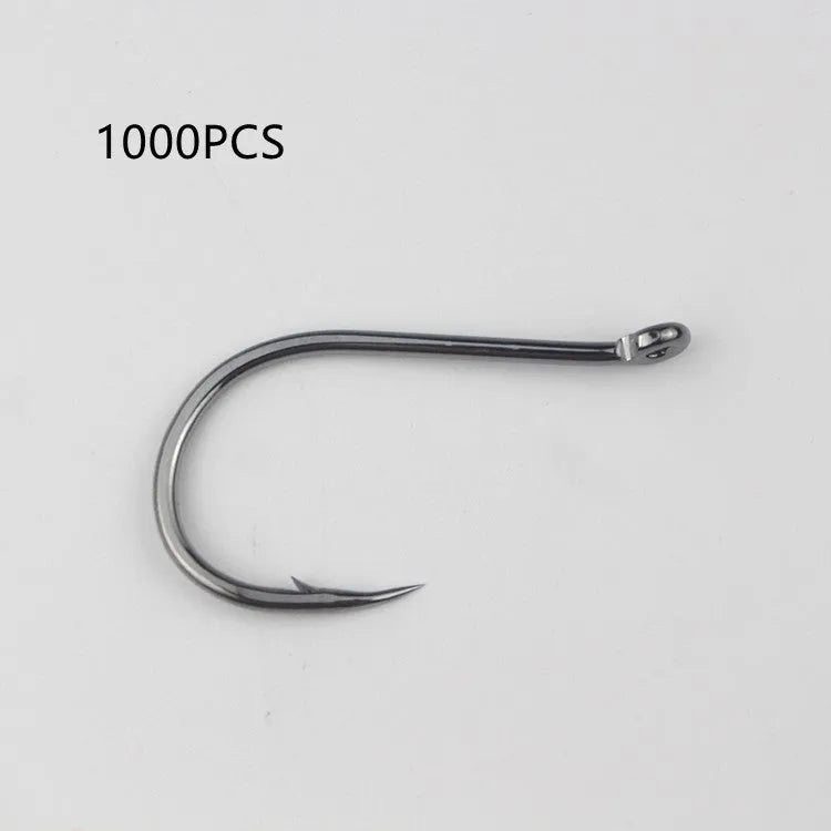 Barbed sea fishing hooks with ring eye and crooked point in a bulk pack for rock and saltwater fishing.