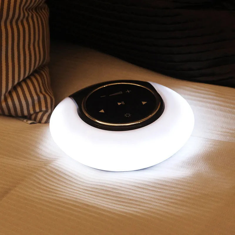 Blue and white Bluetooth speaker desk lamp with folding design and touch controls