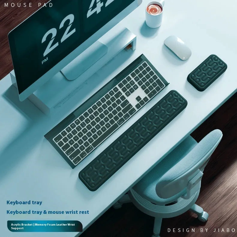 Double-sided keyboard and mouse pad with memory foam cushioning and wrist strap support