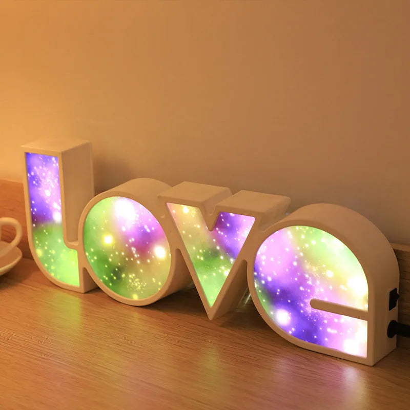 Rainbow-style LED LOVE decorative lamp with plastic shade for Valentine's Day and wedding decor
