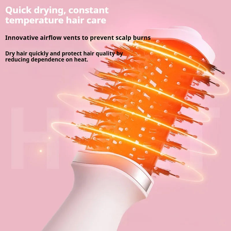 Pink multifunctional hair dryer and curling comb styling tool with constant temperature feature