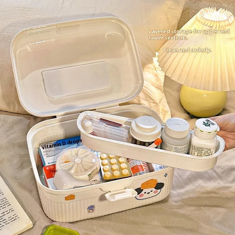Double-layer plastic storage box with large capacity and colour stickers for organisation