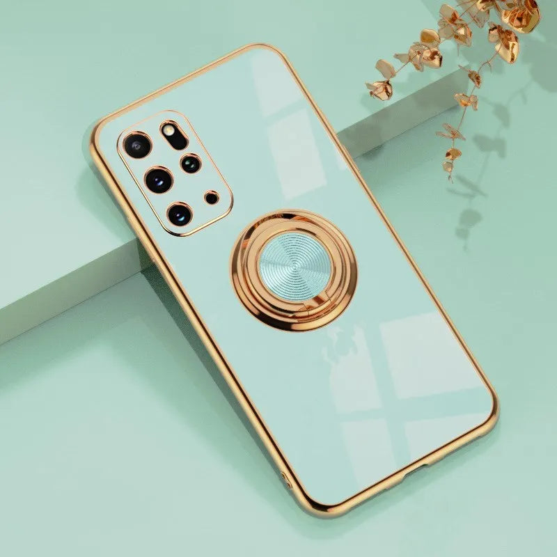 Ring buckle magnetic car phone case with 6D plating for Samsung Galaxy, in black, showing fine hole cutouts