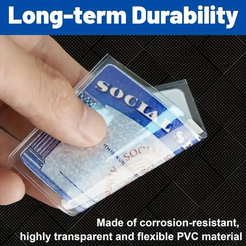 Clear PVC waterproof holder for a social security card, sized 9.7 by 5.9 centimetres.