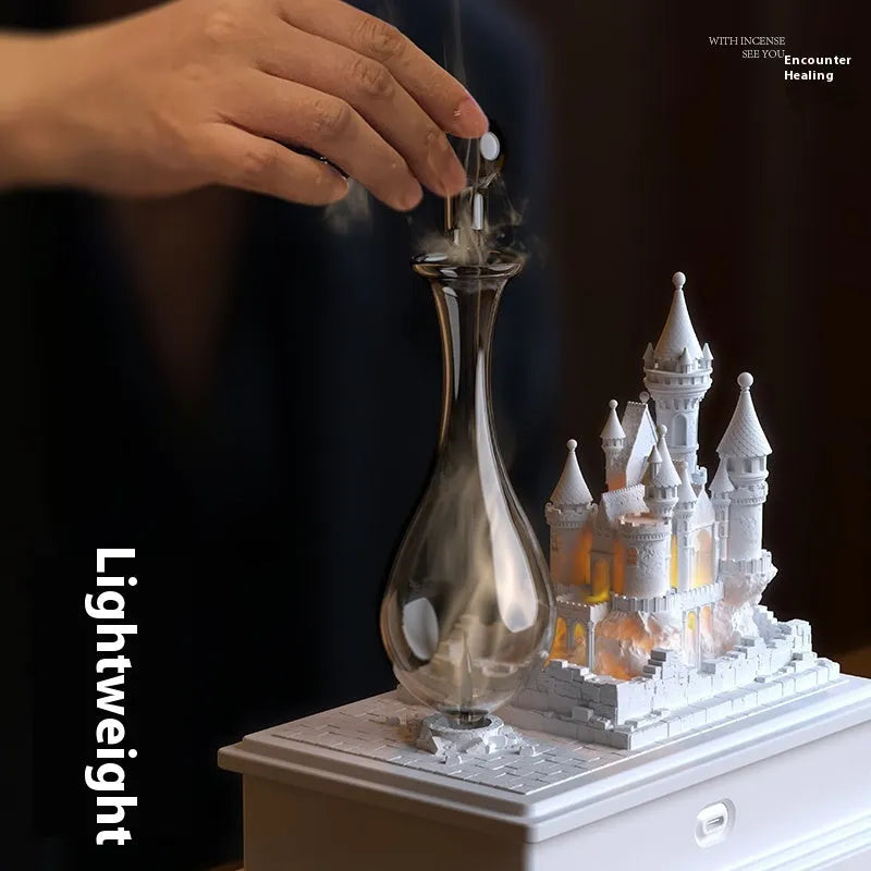 White composite gypsum medieval castle aromatherapy machine with cold fragrance analyser and ambient lighting