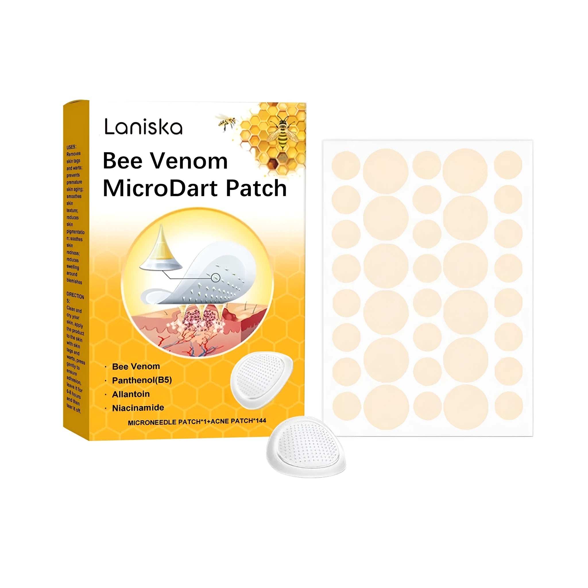 Wart removal microdart patch containing bee venom and calcium pantothenate