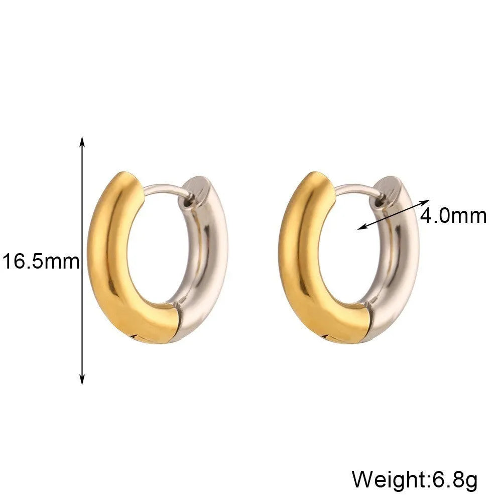 Gold tone electroplated stainless steel jewellery set with geometric shapes including earrings, bracelet and necklace