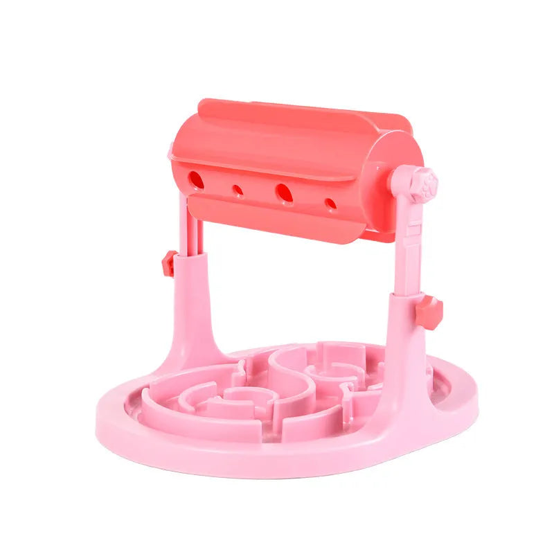 Adjustable height interactive pet food puzzle slow feeder in blue, green, or pink colours for dogs and cats