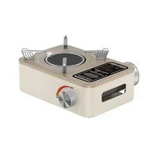 White portable infrared gas stove with stainless steel construction for outdoor camping use.