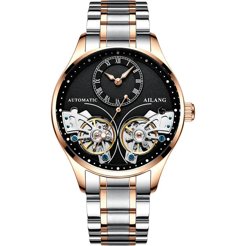 Automatic men's watch with tourbillon and moon phase displays in titanium case