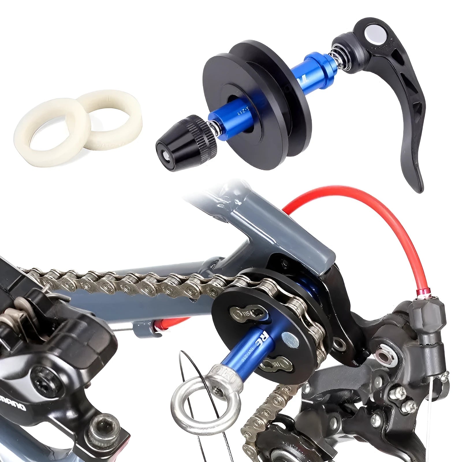 Aluminium bicycle chain cleaning tool with holding mechanism and tension gauge