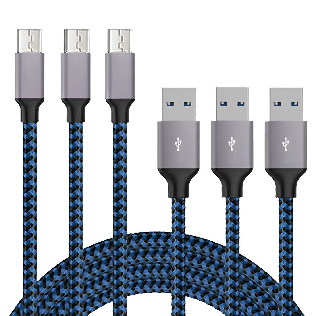 Braided fast-charge Micro USB cable in black and white, shown coiled.