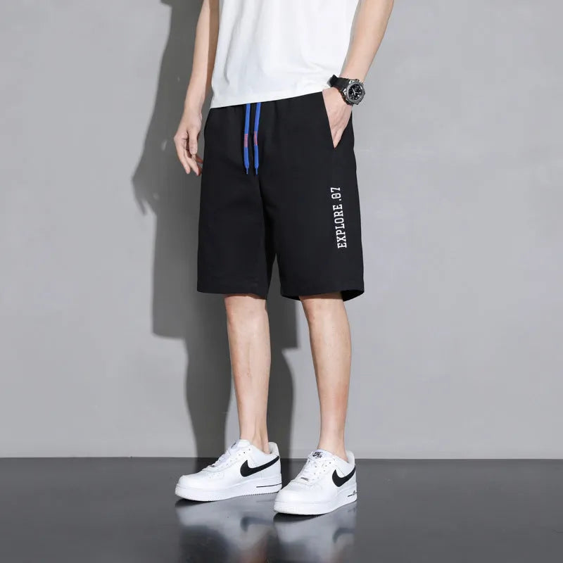 Casual cotton shorts for teenage boys in black, khaki, or white, shown in a plus size range.