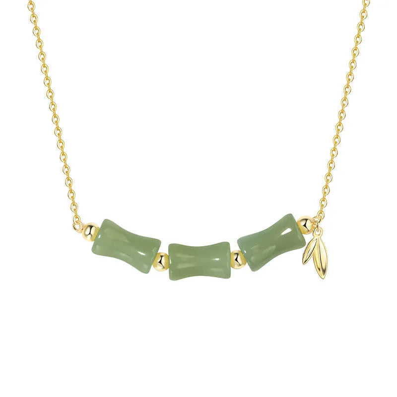 Green Hetian jade and alloy bamboo joint bracelet for women, about 18cm, New Chinese style