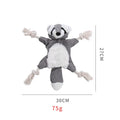 Brown fox dog toy with squeaker, crinkle paper, and cotton rope through limbs