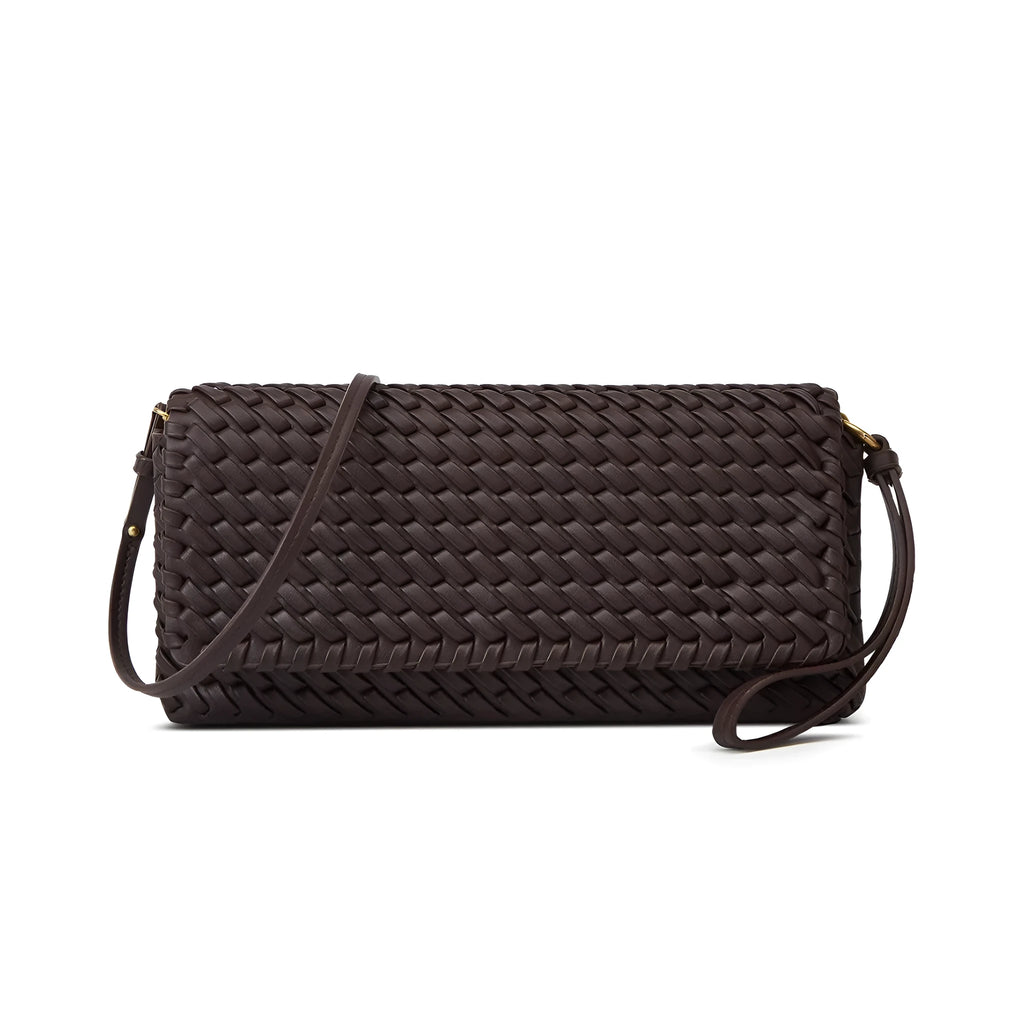High-grade PU shoulder bag, size S, flap bag in black, wine red or milky white with weaving detail