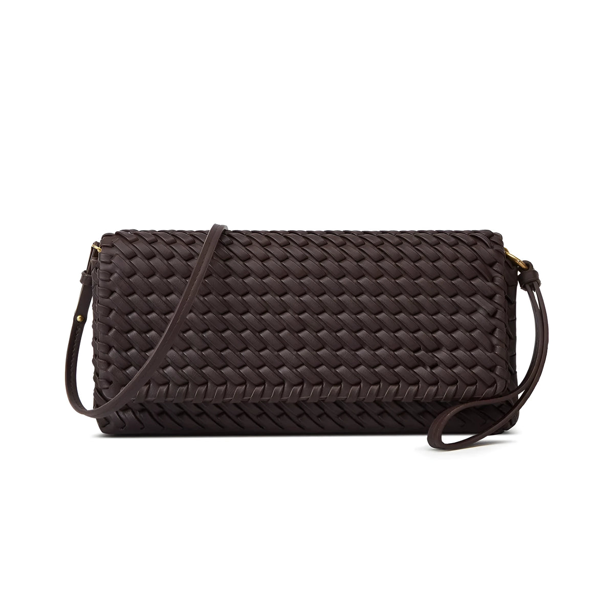 High-grade PU shoulder bag, size S, flap bag in black, wine red or milky white with weaving detail