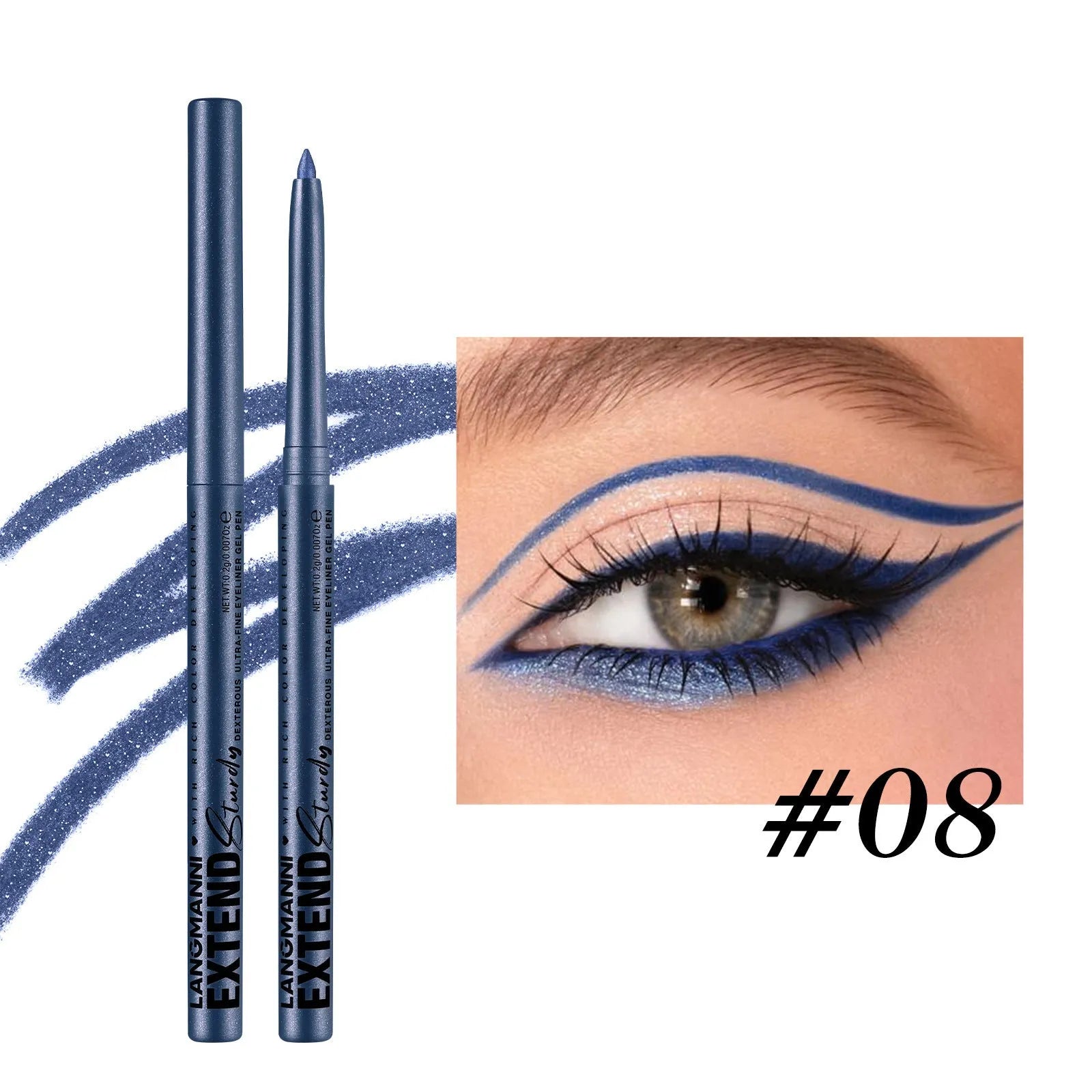 Set of 12 colourful gel glitter eyeliner pencils with vibrant shades on a white background