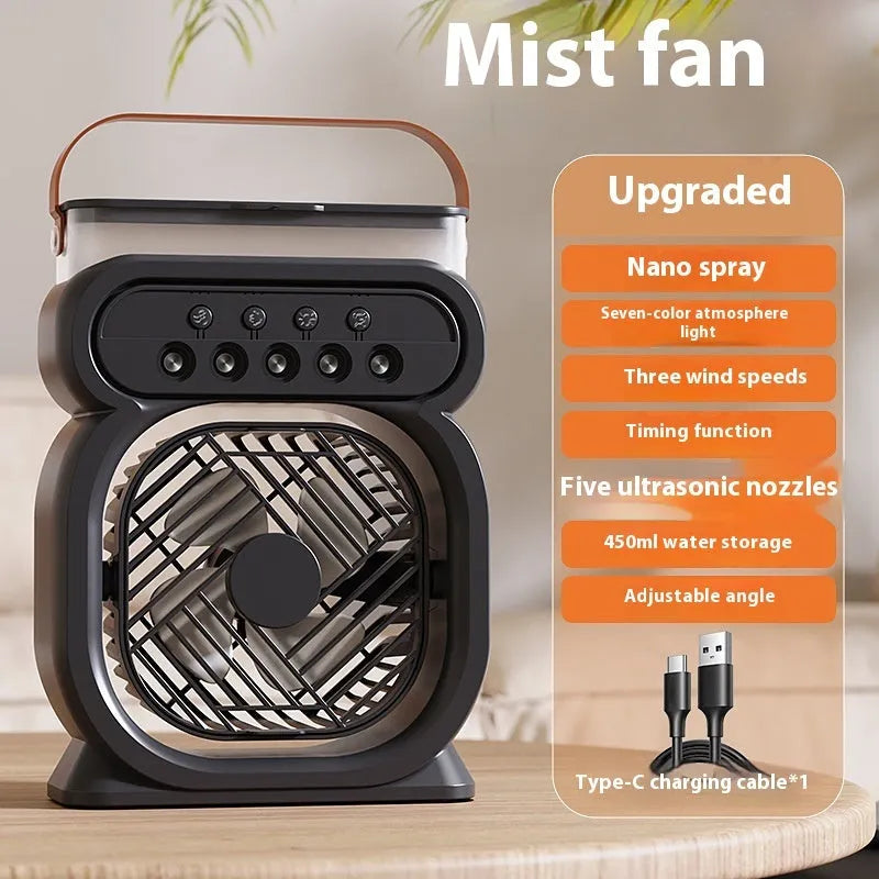 3-in-1 portable evaporative air cooler with 7-colour LED night light, USB-powered fan humidifier in white