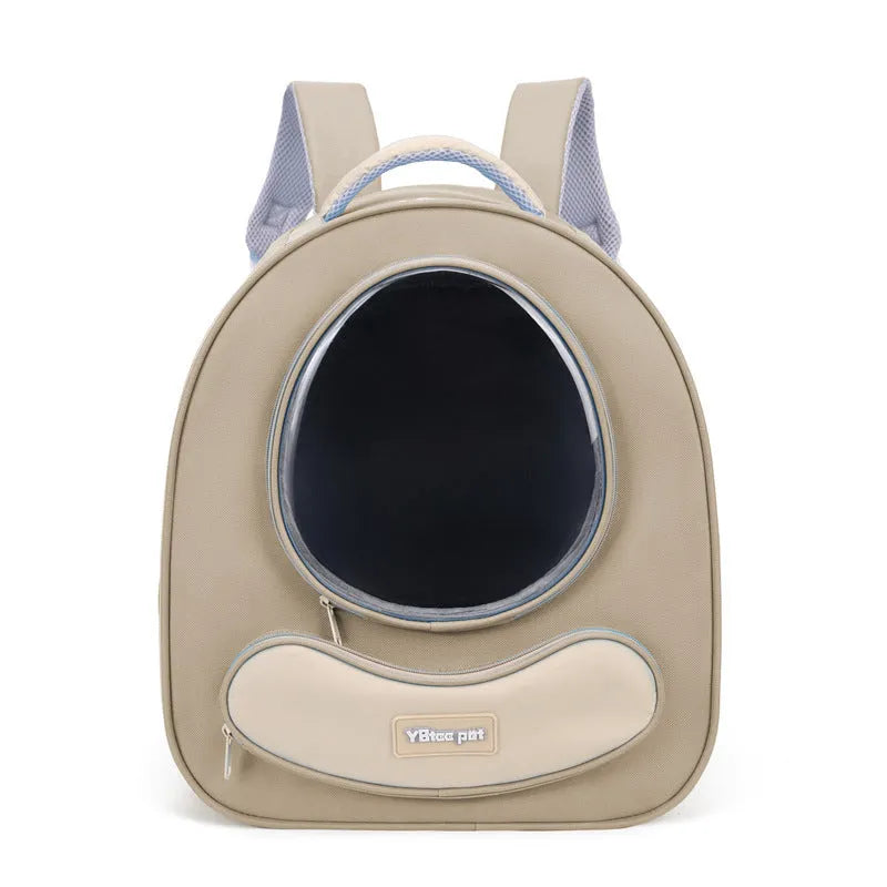 Breathable polyester pet backpack in khaki with large capacity space capsule design