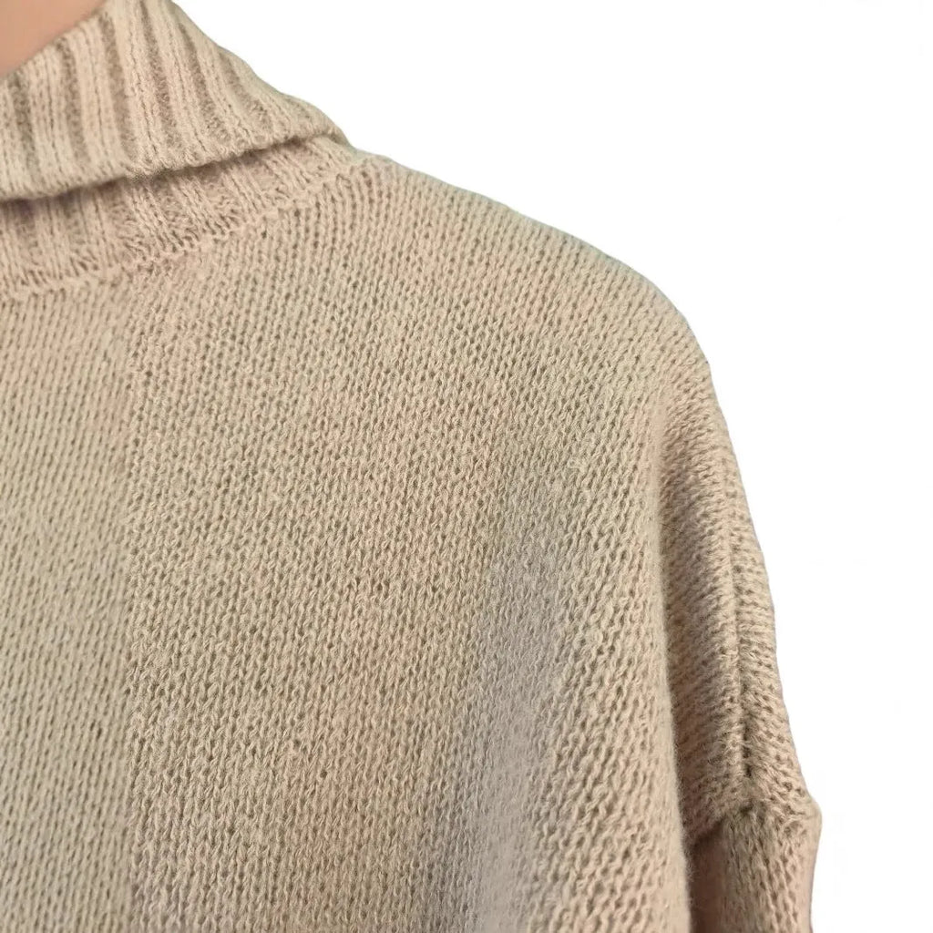 Plus size women's khaki turtleneck long sleeve sweater pullover with drop shoulders