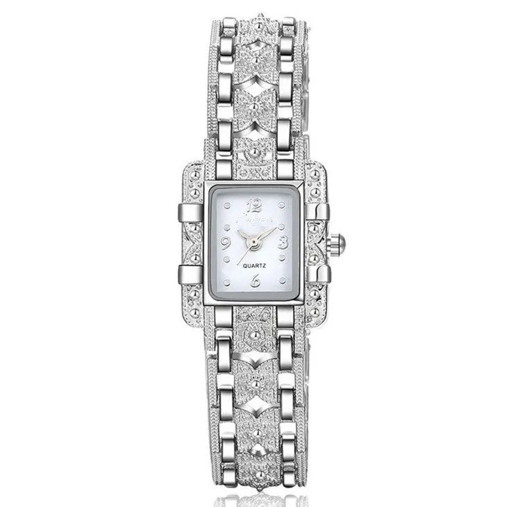 Women's square bracelet watch with white dial surface and 8mm thickness in casual style