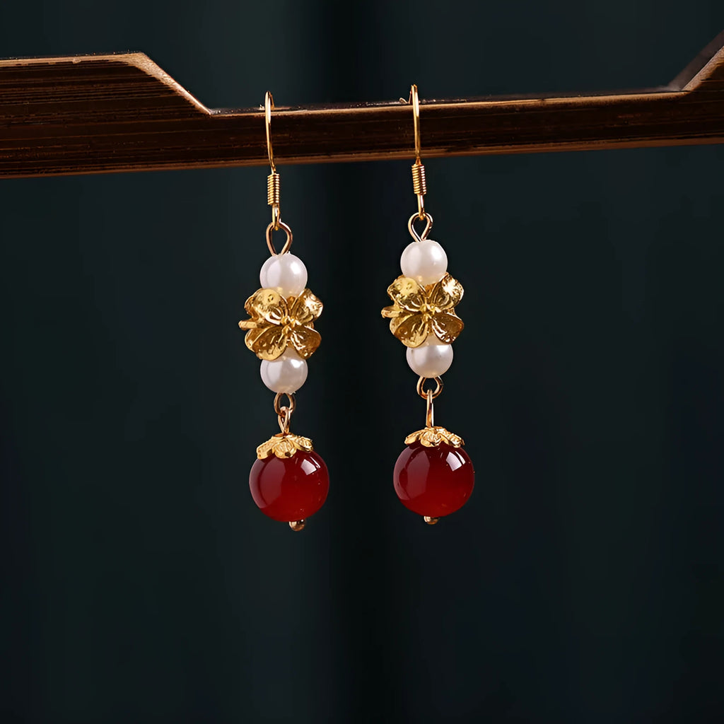 Vintage geometric earrings with cheongsam-inspired retro design in alloy with electroplated finish