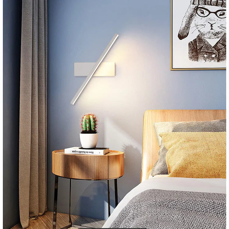 Rotatable bedroom bedside wall lamp with aluminium shade, 30cm length, Nordic style, LED light, available in black or white