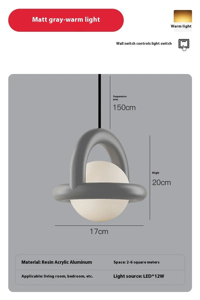 Minimalist Scandinavian bedside hanging pendant lamp in a choice of matte black, white, gray or green.
