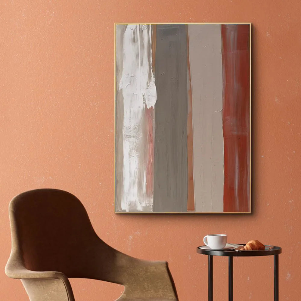 Handmade abstract oil painting on canvas in Morandi colours, rolled frameless vertical wall art
