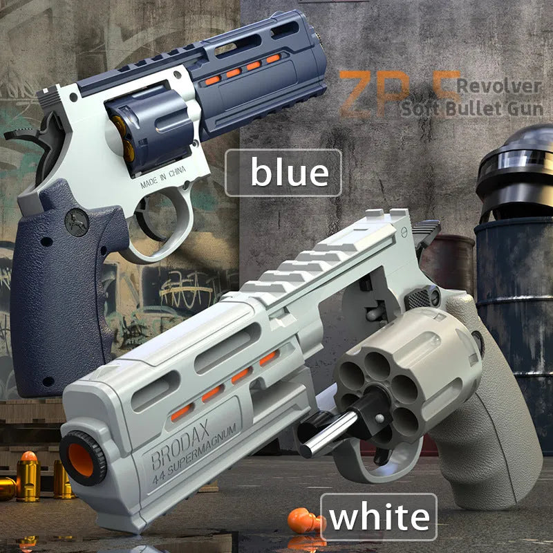 Plastic revolver soft bullet gun with 20 bullets and 6 cartridge cases in army green colour box