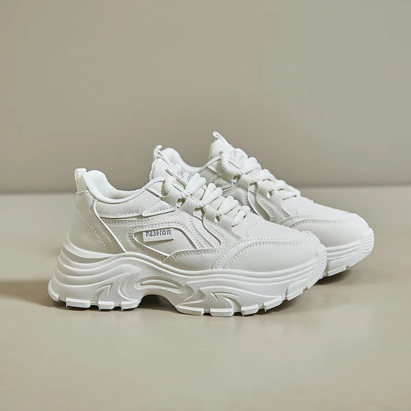 Breathable student sports height increasing low-top shoes for women, artificial PU upper, rubber sole, round head