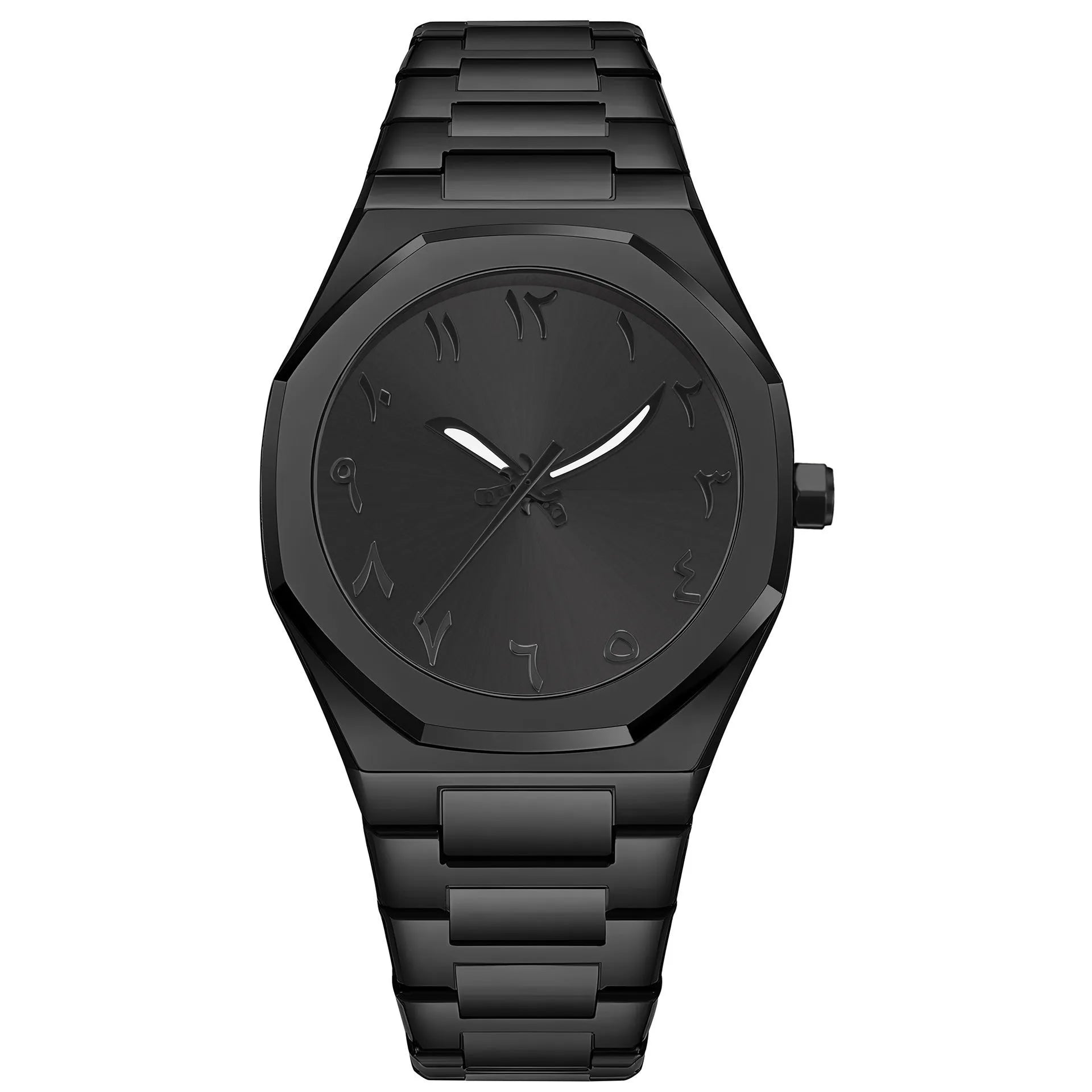 Men's business casual watch with stainless steel bracelet and black dial