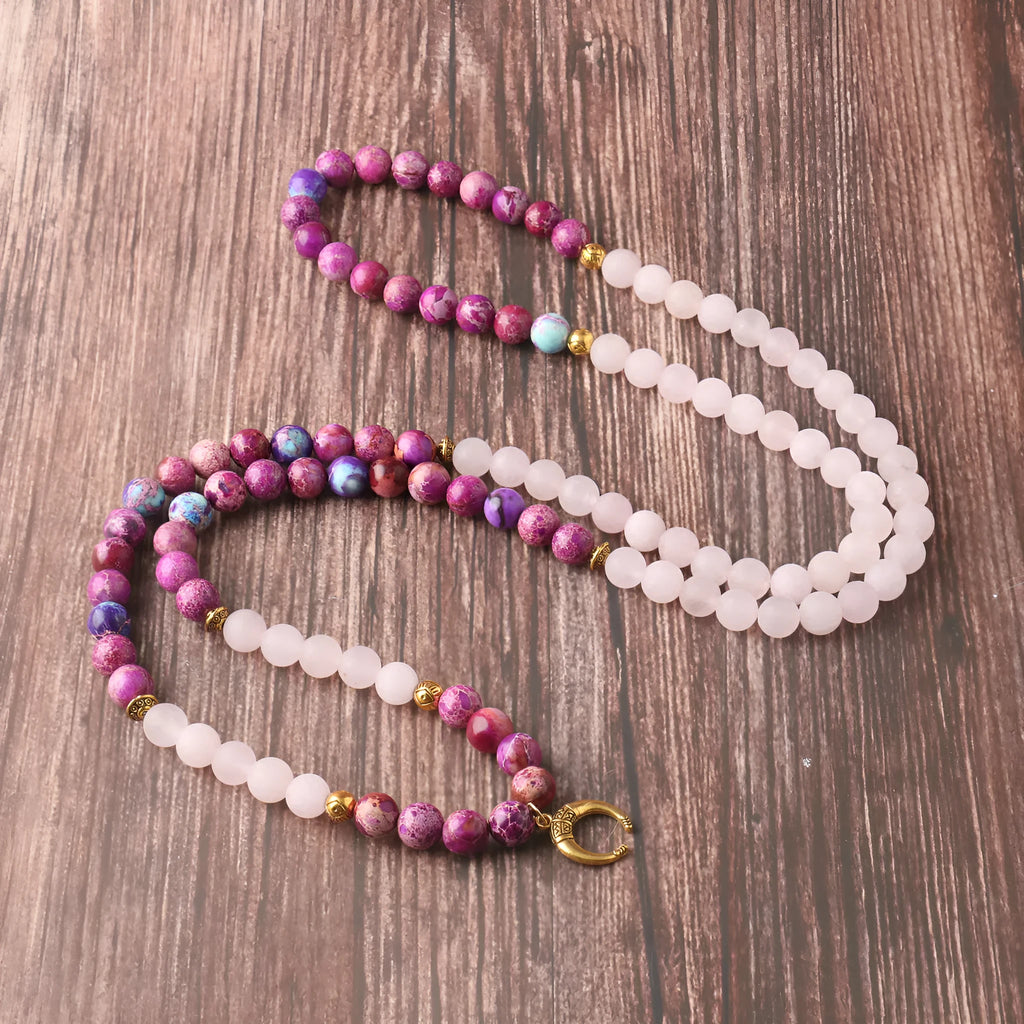 Pink crystal Emperor Stone beads pendant necklace on single chain for unisex casual wear