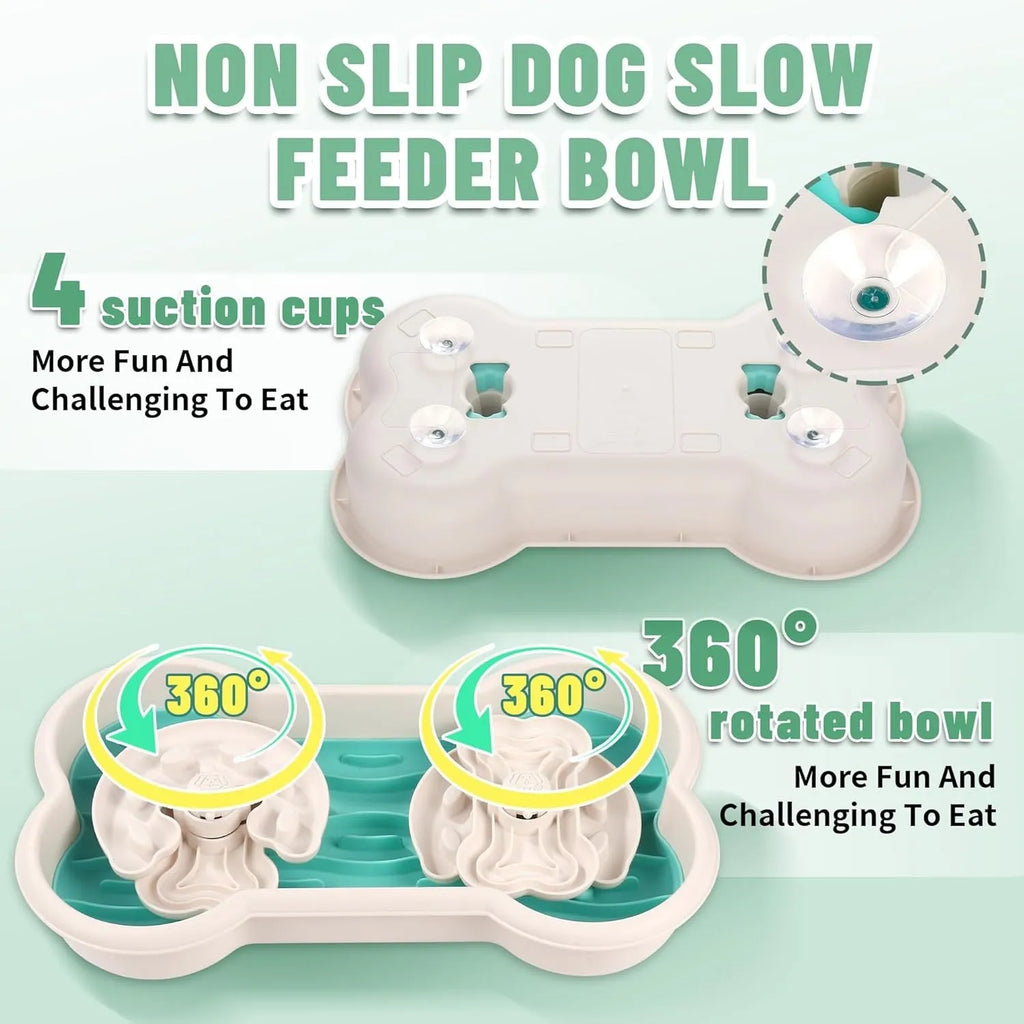 Large green slow feeder dog bowl with separable plates and anti-slip base for large breed dogs.
