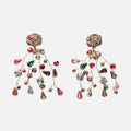Colourful rhinestone flower stud earrings with retro and Thai silver style