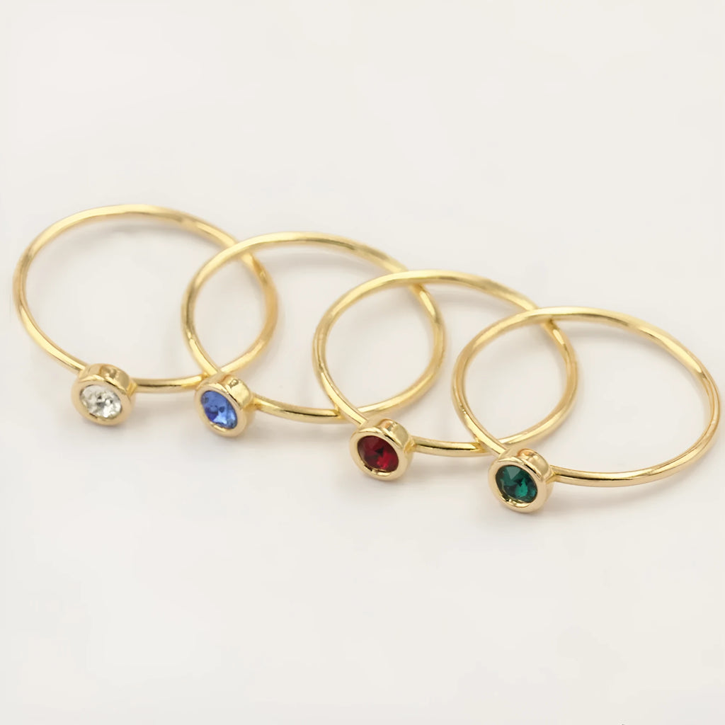 14K gilded GF zircon knuckle rings in green, blue, dark red, and white colours