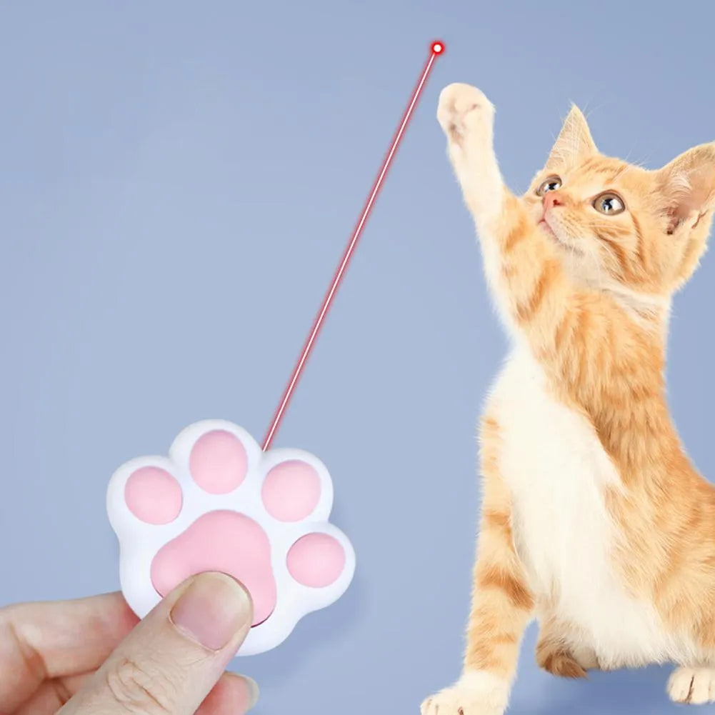 Pink and black infrared cat teaser key chain toy measuring 5cm by 2.5cm with USB charging port