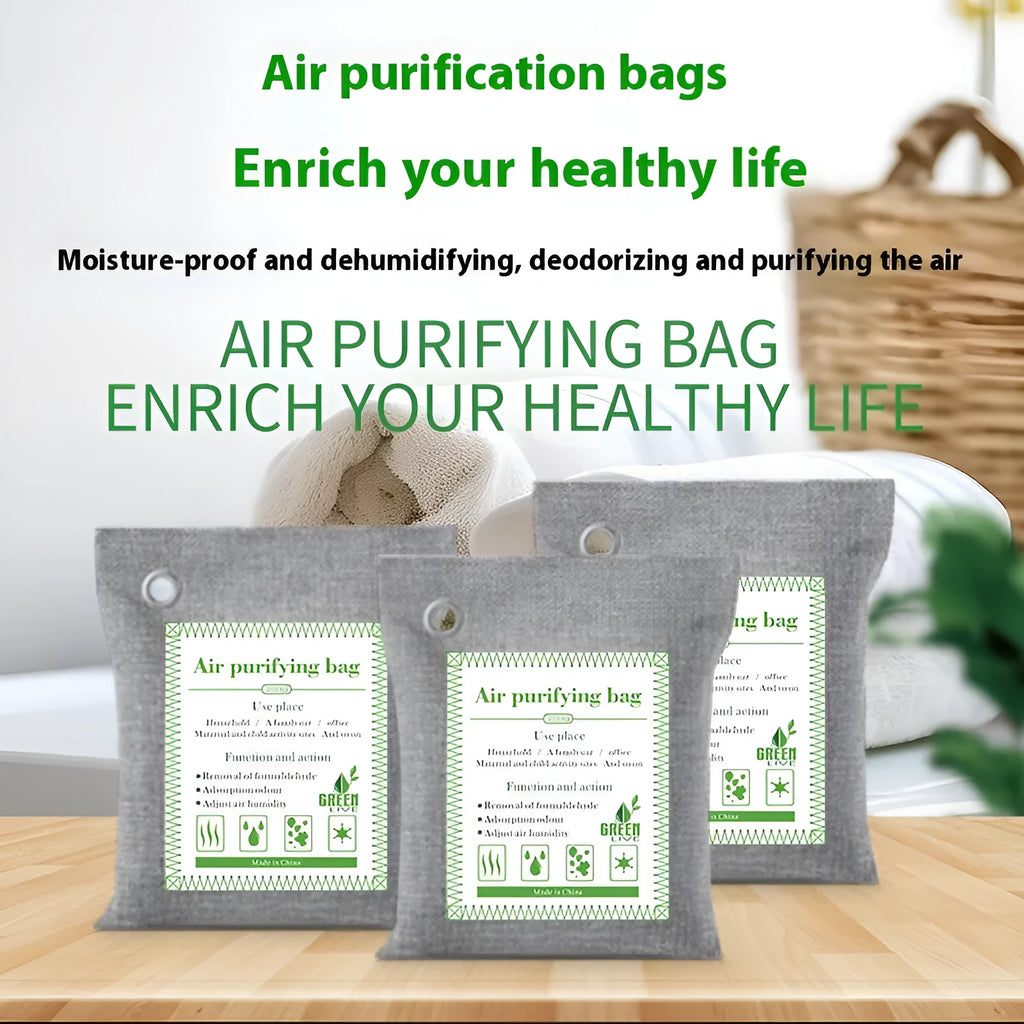 Bamboo charcoal air purification bags for formaldehyde removal in household settings.