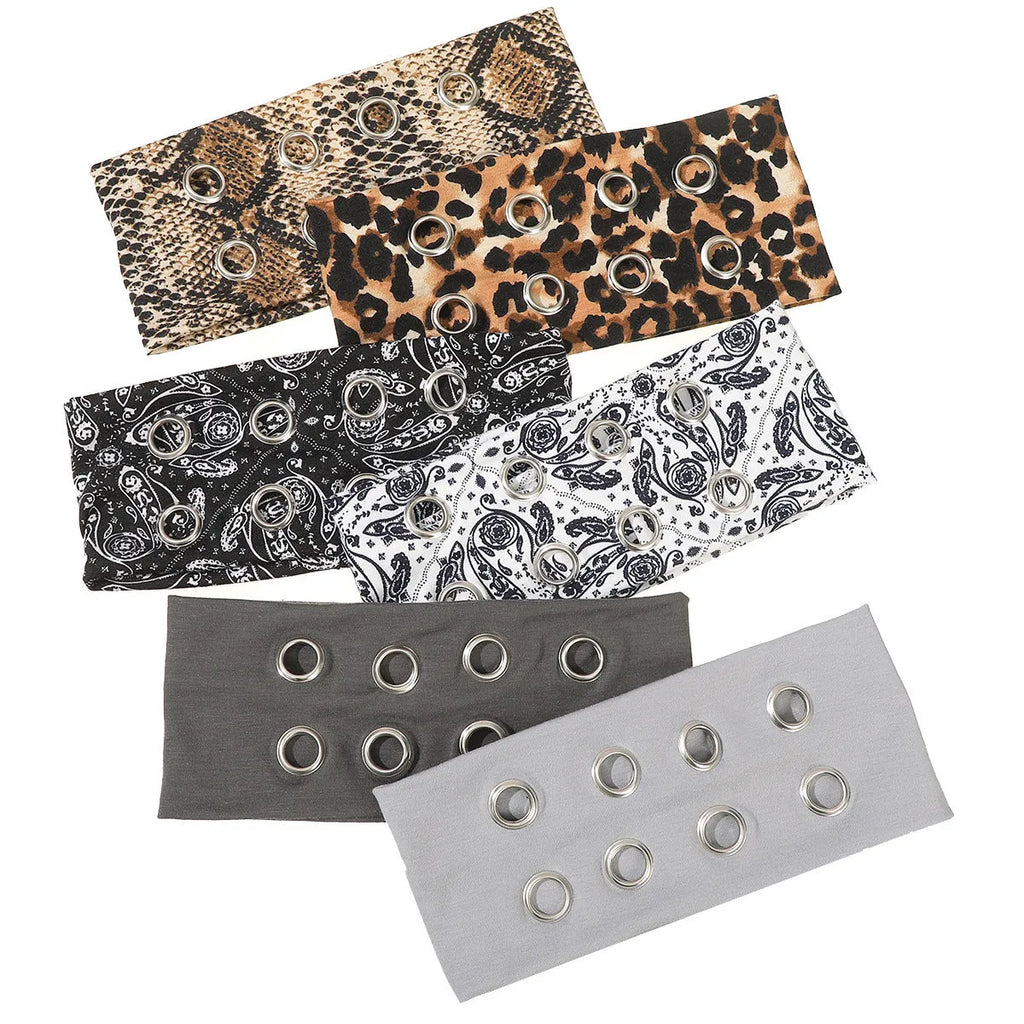 Punk metal circle pullover hair band in polyester with hollow metal detail and colour options