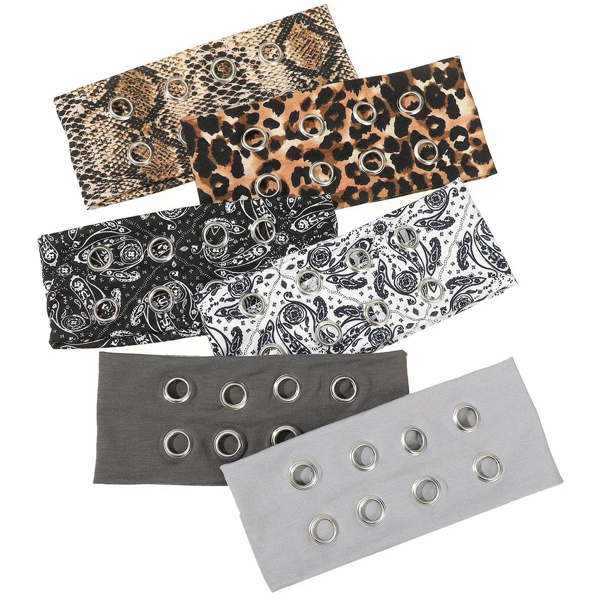 Punk metal circle pullover hair band in polyester with hollow metal detail and colour options