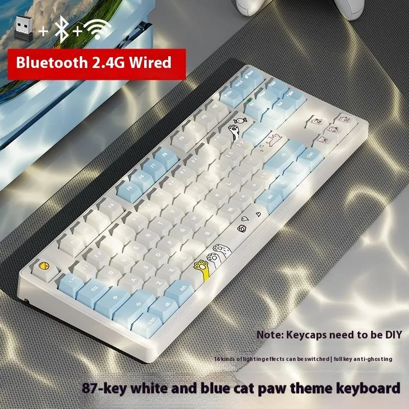 Mechanical keyboard with three connectivity modes in blue and white colour matching design