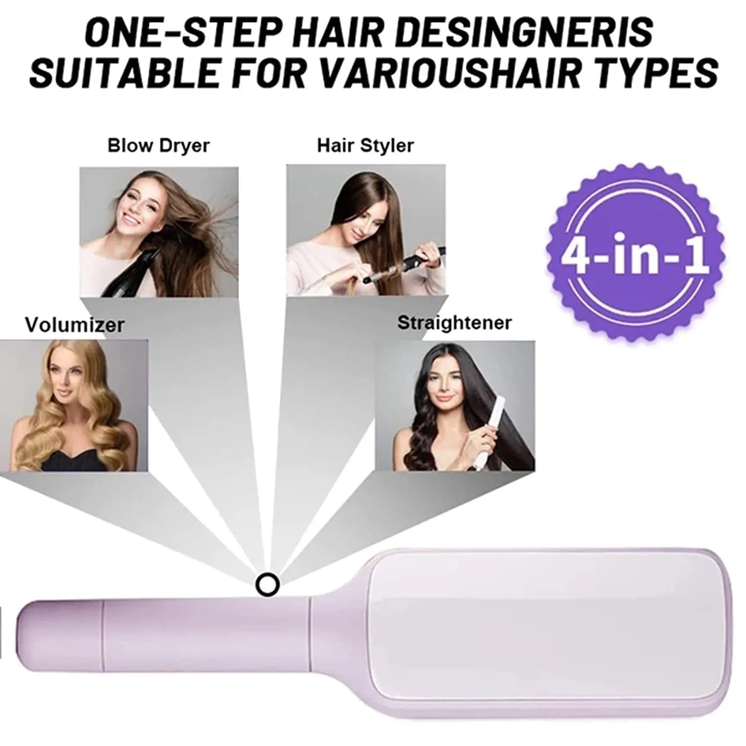 Purple self-cleaning hair brush with rotating handle and massage comb bristles