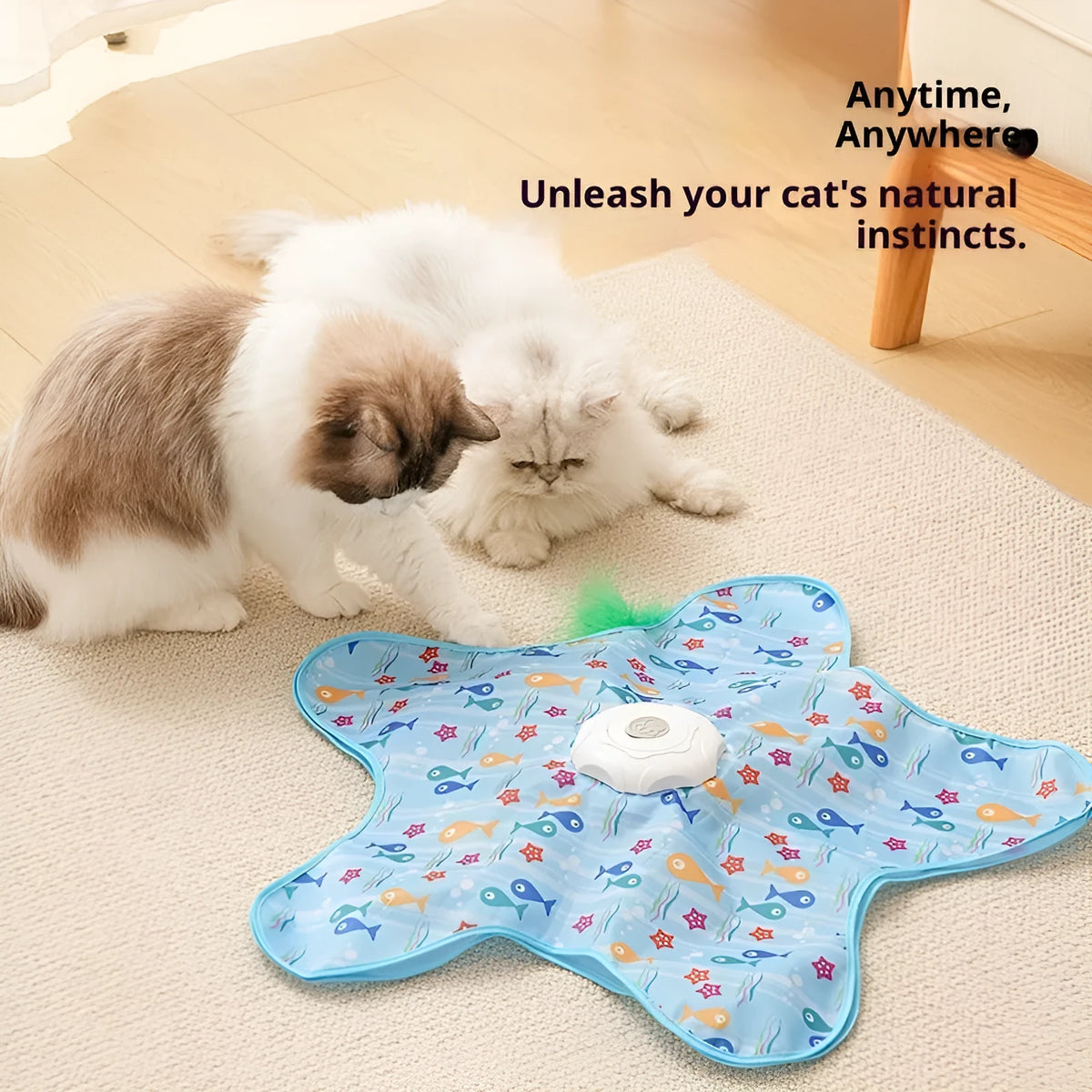Smart cat toy electric hunting cover in blue-fish set with PP material on floor