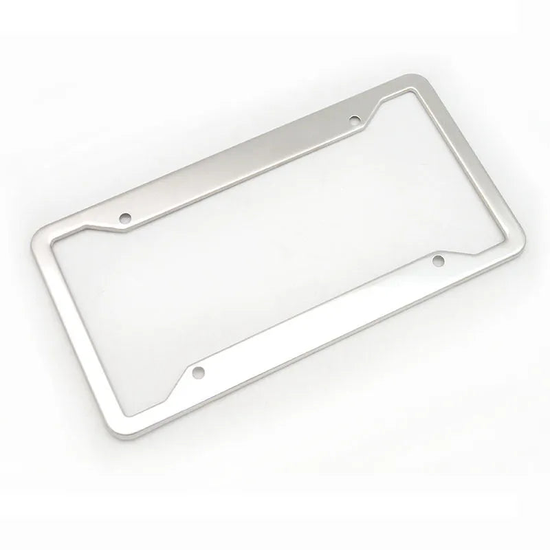 Aluminium alloy car licence plate frame in black, grey, silver and stainless steel finishes.