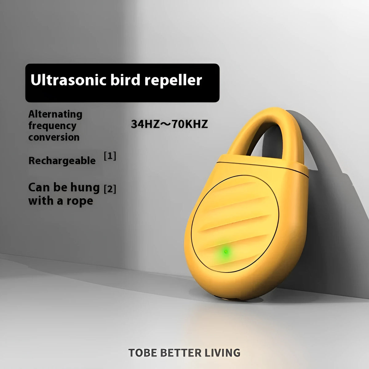 Ultrasonic bird dispeller for home balcony in black, white or yellow, with sound and sound-light modes