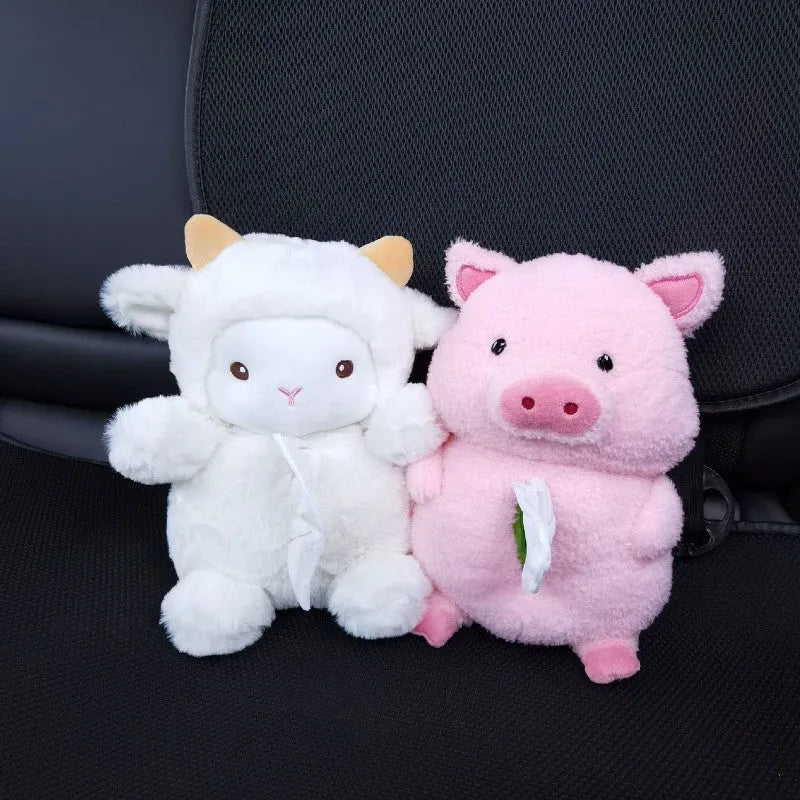 Cartoon lamb plush car tissue box for automobile and household decoration