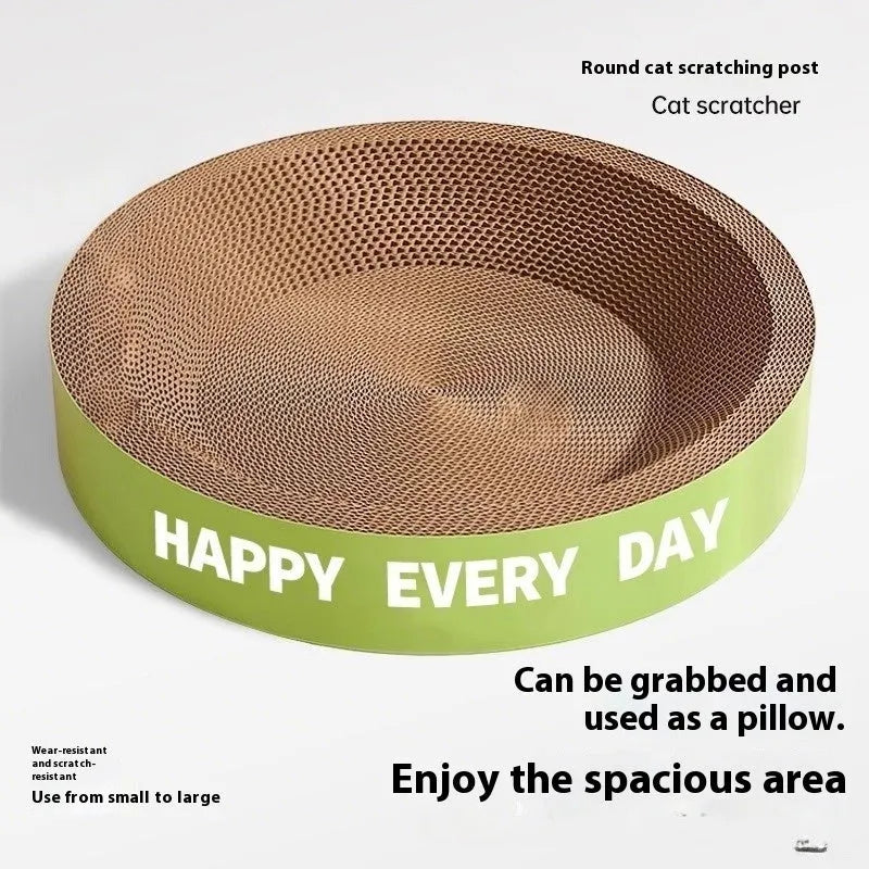 Green round cat scratching board nest with raised edge sleeping area