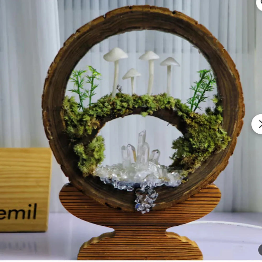 Handmade mushroom creative small night lamp glass cylinder fresh flowers multicolor built-in battery