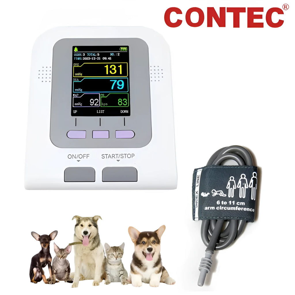 CONTEC08A Vet digital blood pressure monitor unit with colour screen and animal cuff.